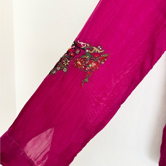 Johnny Was Pink Fuchsia Embroidered Long Sleeve Button Down Size Small - Picture 6 of 9